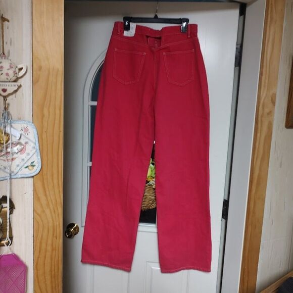 New Zara Fuchsia Pink High Rise Wide Leg Jeans Size Women's 10 - Picture 2 of 4